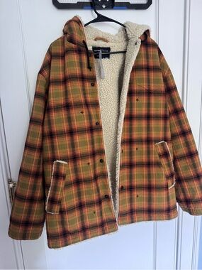 Supreme and Ninety Nine Plaid Hooded Sherpa-Lined Jacket - Yellow & Orange Plaid